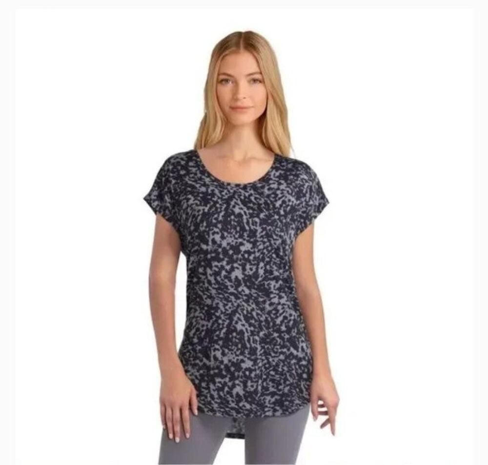 H Halston Studio Abstract Animal Print High Low Tee XL